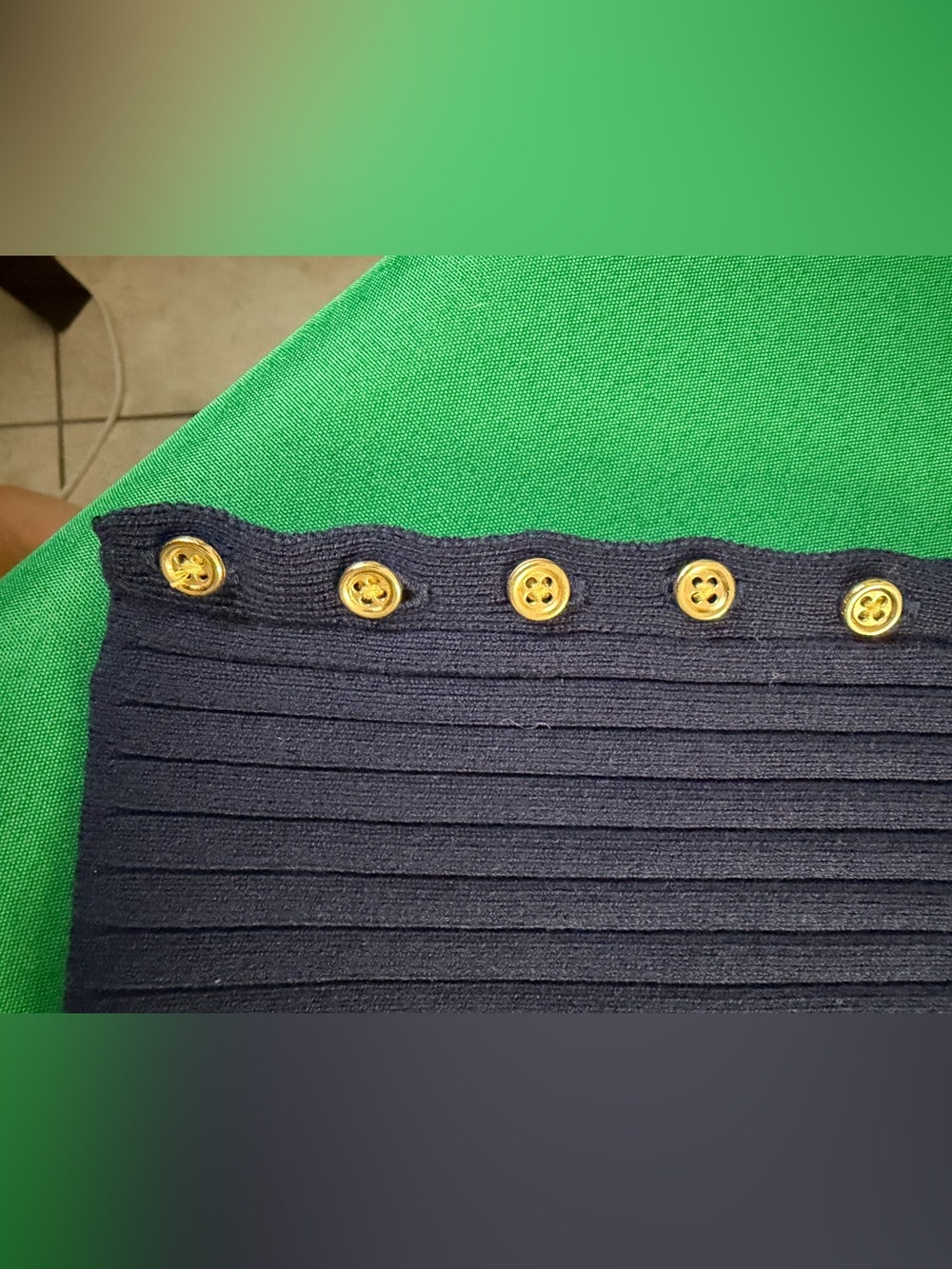 Talbots Navy Ribbed Open Front Long Cardigan Gold Button Cuffs - Picture 6 of 9